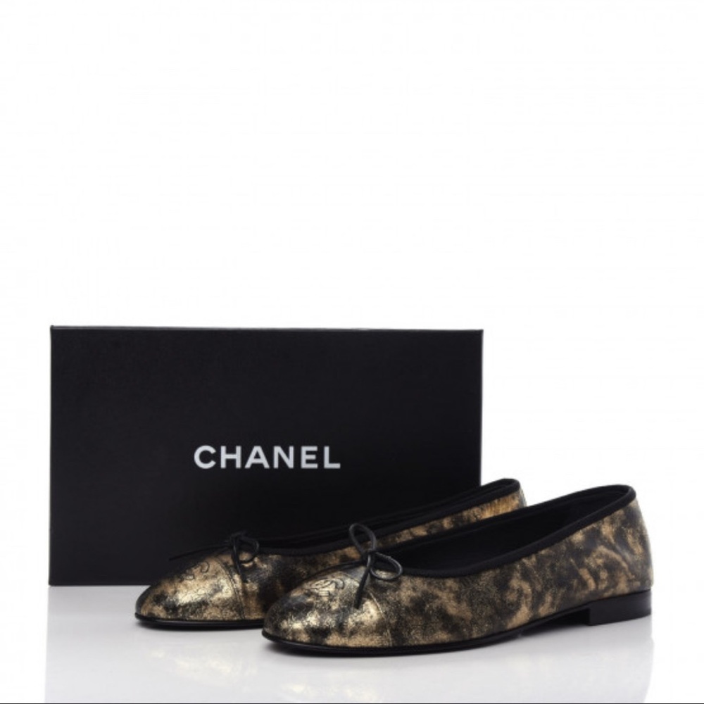 Chanel Gold and Black Metallic Ballet Flats